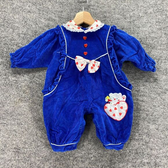 Vintage Romper Girls 3-6 Months Blue Collared Long Sleeve Cotton Button Up - Picture 4 of 6